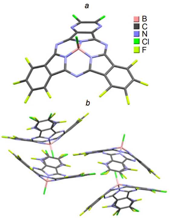 sPz12 molecular structure (а) and packing in the crystal (b) (CCDC 2178250)[1814].