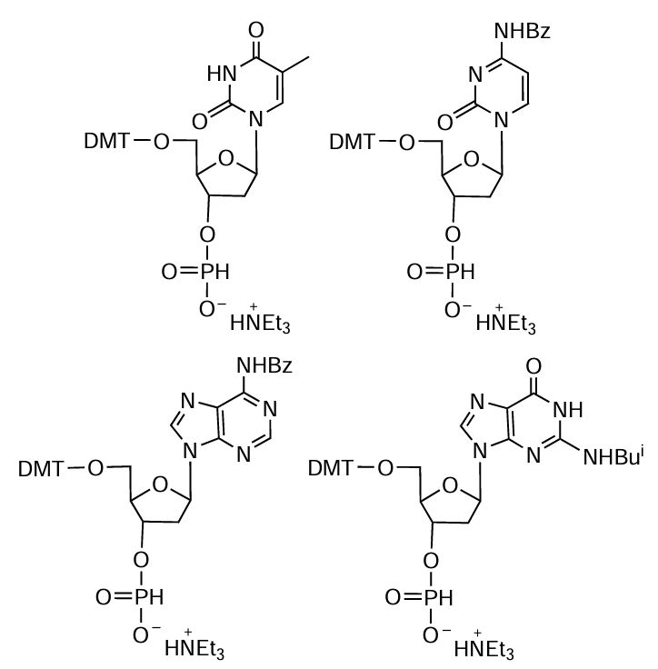 Structures of commercially available triethylammonium salts of deoxyribonucleoside H-phosphonates