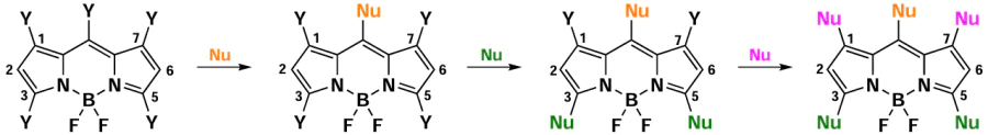 Regioselectivity in nucleophilic substitution reactions in BODIPY