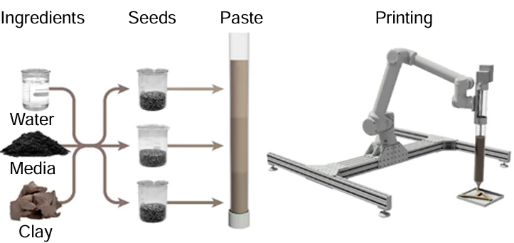 Robotic extrusion of soil paste (water, clay) with seeds.250 © VDE VERLAG GmbH, 2023.