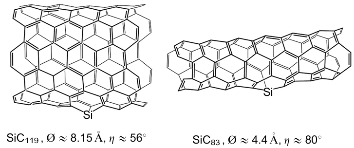 Structures of SiC83 and SiC119 nanotubes of different diameters