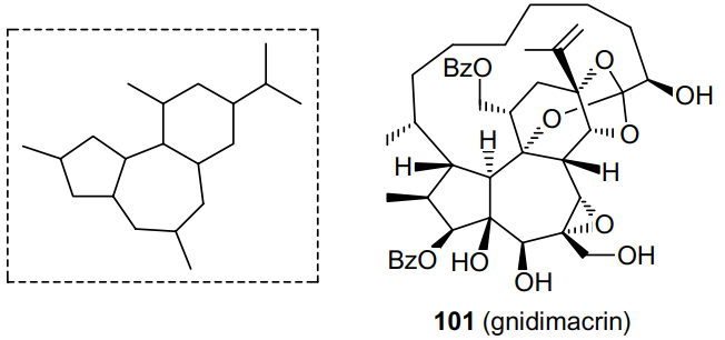 Daphnane-type skeleton (in the frame) and structure of gnidimacrin (101).