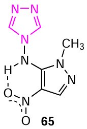 The hydrogen bonding in compound 65