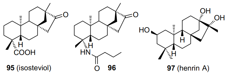 Structures of isosteviol (95), derivative 96 and henrin A (97).