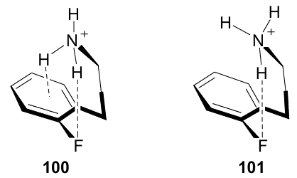 The two most stable gauche-forms of 2-(o-fluorophenyl)ethylamine. The figure was created by the authors using data of Ref. 142.