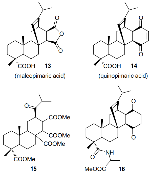 Structures of maleopimaric (13) quinopimaric (14) acids and their derivatives 15, 16.17