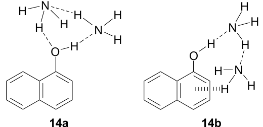 Proposed structures of isomeric 1:2 1-naphthol-NH3 complexes. The figurewas createdby the authors using data of Ref. 44.