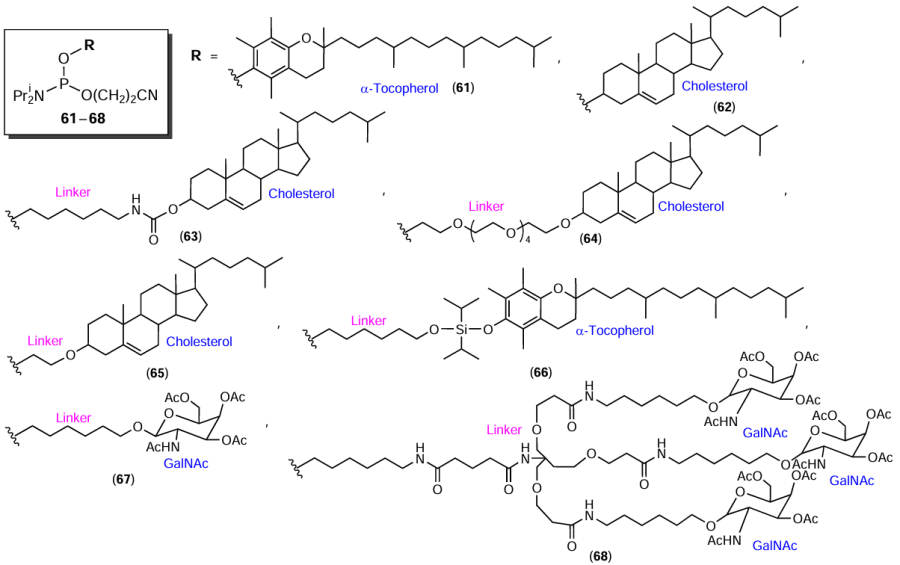 Structures of lab-made terminal non-nucleotide modifiers 61 – 68