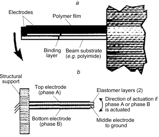 Schematic of the bending actuators: (a) unilateral actuator; (b) bilateral actuator.107 Reproduced with the permission of Elsevier