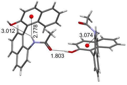 Fragment of the molecular structure of two H-linked molecules of amide 18 (BEFHIE, 150 K). The figure was created by the authors using data Ref. 54.