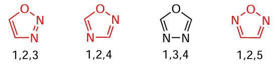 Structures of oxadiazoles and heteroatom locants in particular isomers