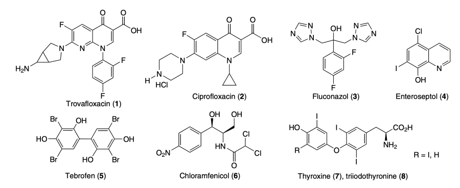 Organohalogen drugs and biomolecules.