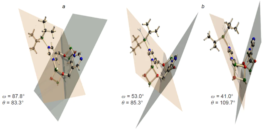 Calculated structures of complexes of homo- (a) and heterochiral (b) tetramers with Pri2Zn.57 Сopyright Royal Society of Chemistry 2023.
