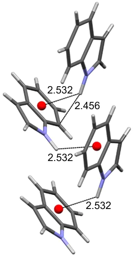 Self-association of indole in a co-crystal of N,N'-di-n-butyl-3,6-bis(phenylethynyl)pyromellitic diimide bis(indole) (NOCTUV, 123 K). The figure was created by the authors using data of Ref. 86.