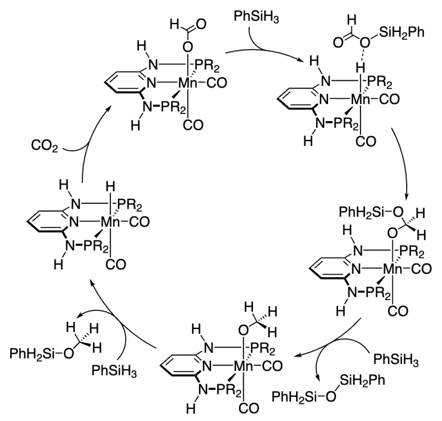 Catalytic cycle for the reduction of CO2 with phenylsilane. (Adapted from Ref. [241], Copyright 2018, American Chemical Society).