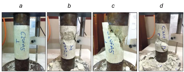 C20FA5 specimen photographs: an intact specimen before testing (a); 7-day specimen after testing (b); 28-day specimen after testing (c); and 90-day specimen after testing (d). Reproduced from Ref. 292 with permission from Springer.