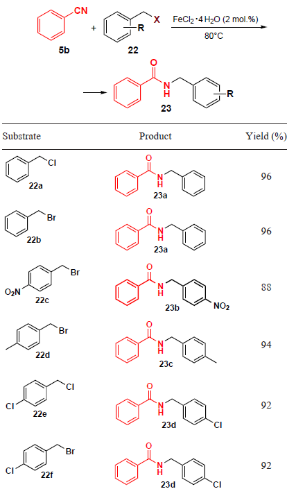 Iron(II) chloride-catalyzed coupling of benzonitrile with benzyl halides.37