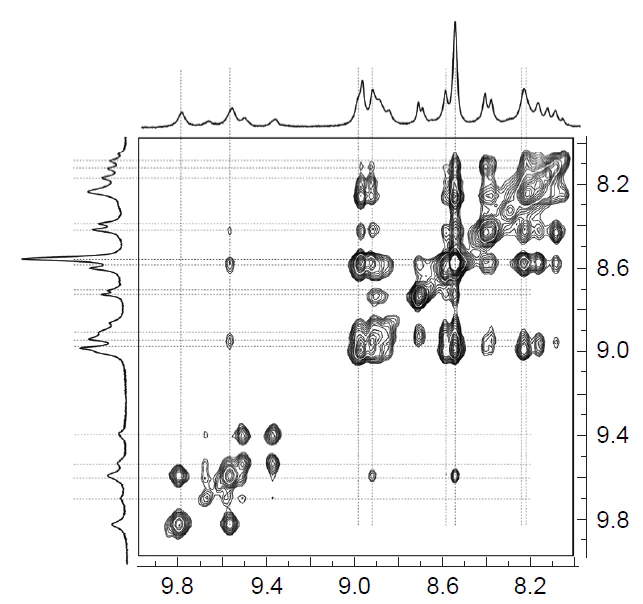 A fragment of 1Н – 1Н EXSY NMR spectrum (500 MHz, toluene-d8 , 298 K) of alkoxide 2b (98% ее); mixing time 250 ms.23 Copyright Royal Society of Chemistry 2007.