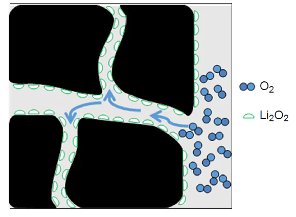 Schematic view of functioning of the active layer of the positive electrode with a bimodal pore structure during LAB discharge