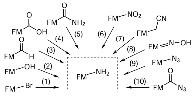 Methods for the synthesis of FMs containing amino group. For explanations of (1) – (10), see the text.