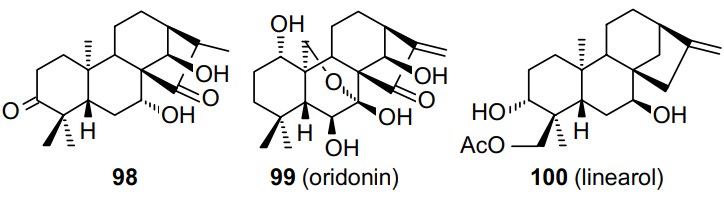 Structures of ent-kaurane diterpenoids 98-100.