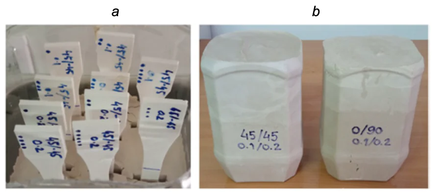 Example of heat post-treatment in gypsum: (a) parts partially immersed in gypsum; (b) pre-annealing forms with parts fully immersed in gypsum[88]. The figure is published under a Creative Commons Open Access license.