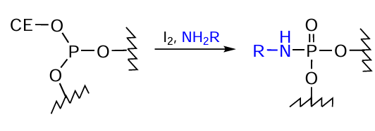 Reaction of trialkyl phosphite with amino-FM in the presence of I2 (R = Bun)