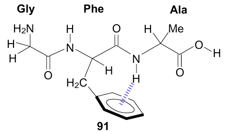 NH...π interaction of type i → (i -- 1) for the most stable conformation of tripeptide Gly-Phe-Ala (gas-phase calculation). The figure was created by the authors using data of Ref. 127.