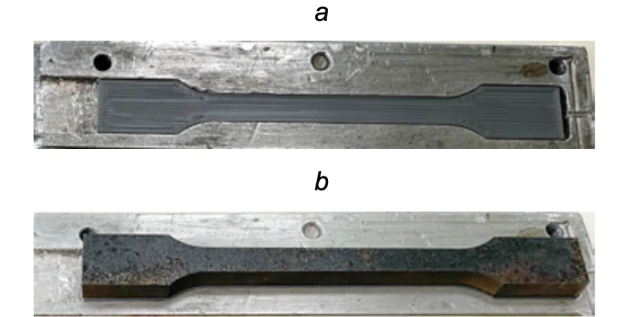 Heat post-treatment in a pressured mold[110]: (a) product in mold; (b) mold with applied pressure. Figure published under a Creative Commons CC 4.0 Open Access License.