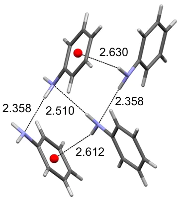 Fragment of aniline crystal structure (BAZGOY01, 100 K). The figure was created by the authors using data of Ref. 82.