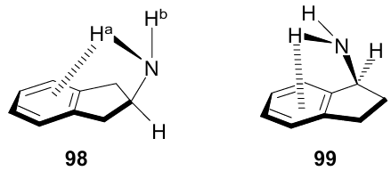 Preferred conformations of protonated 1-amino- and 2-aminoindanes. The figure was created by the authors using data of Refs 140, 141.