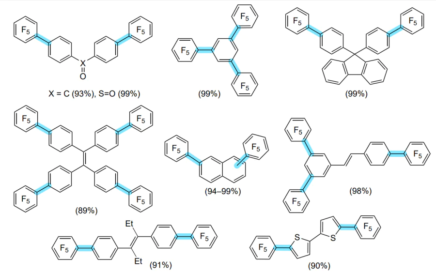 Examplary polyaryl structures obtained by the cross-coupling reaction (see Scheme 26).