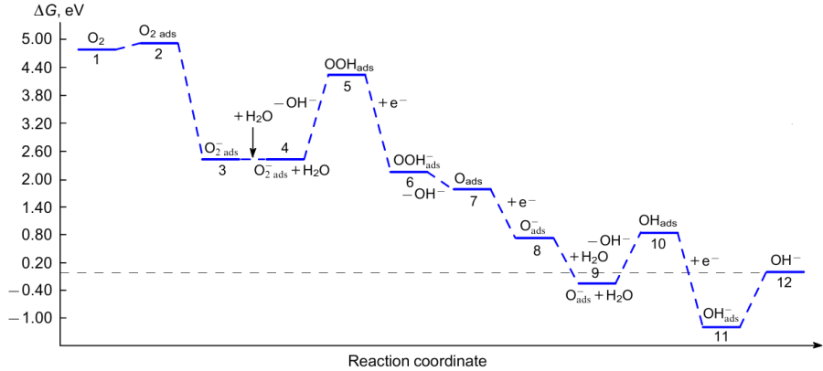 Free energy profile for the proposed93 ORR pathway on a CoN4-doped catalyst for 11-12 steps