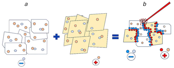 Diagram of defect formation on a non-activated single phase surface (a) and activated heterophase surface (b).