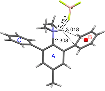 Molecular structure of salt 21. Selected parameters: φAB=58.7°; φAC=84.9°; ΣCNC=338.7°; NH...FBF3-=2.13 Å(YUWWOF, 100 K). The figure was created by the authors using data of Ref. 59.