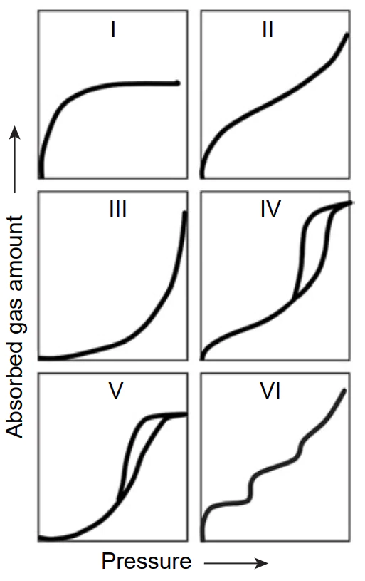 Gas adsorption/ desorption isotherms on the adsorbate (see text for explanation)[159].