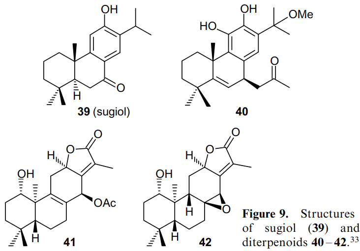 Structures of sugiol (39) and diterpenoids 40-42.33