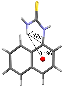 Molecular structure of 1-(1-naphthyl)-2-thiourea 19 (MOJDAS, 100 K). The figure was created by the authors using data of Ref. 55.