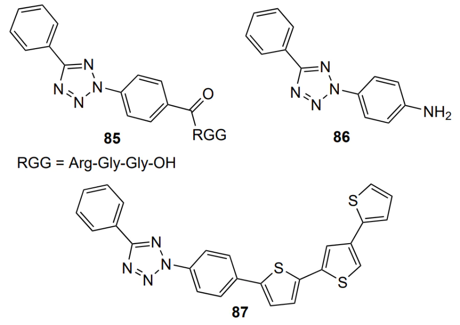 Structures of 2,5-disubstituted tetrazoles 85–87 as starting compounds for photodecomposition.